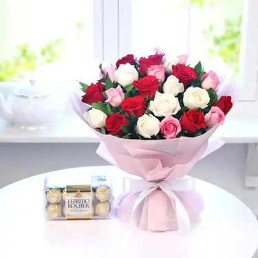 Mixed roses with Ferrero Rocher